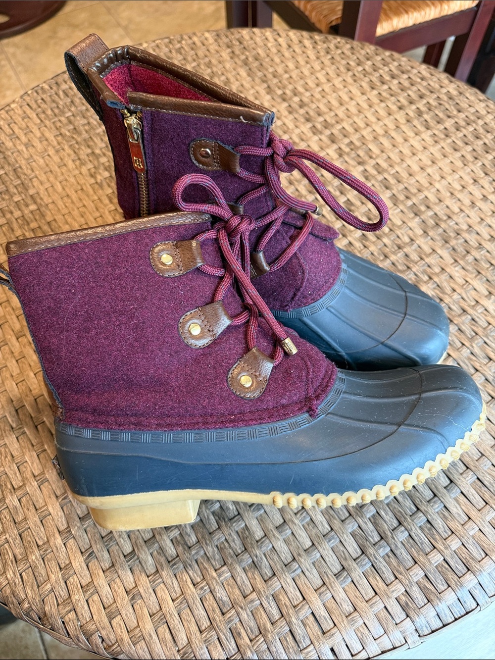 Tommy Hilfiger Burgundy and Black Winter Rain Boots